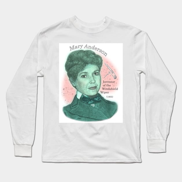 Mary Anderson, Inventor of the Windshield Wiper Long Sleeve T-Shirt by eedeeo